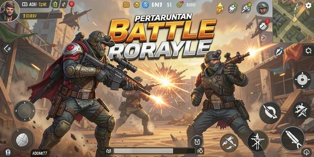 Screenshot ADAM77 menampilkan aksi Battle Royale yang intens dan mendebarkan.
