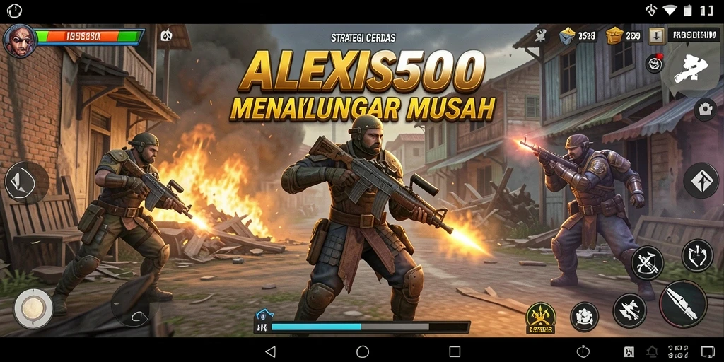 Screenshot gameplay ALEXIS500 dengan pertempuran strategi yang mendebarkan.