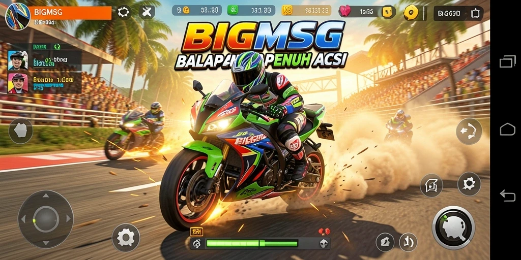 Screenshot gameplay <strong>BIGMSG</strong> menampilkan aksi balapan yang mendebarkan di trek yang menantang.
