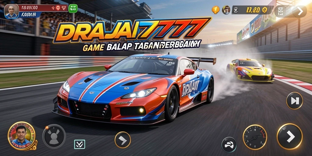Screenshot gameplay DRAJA777 dengan mobil balap yang melaju cepat.
