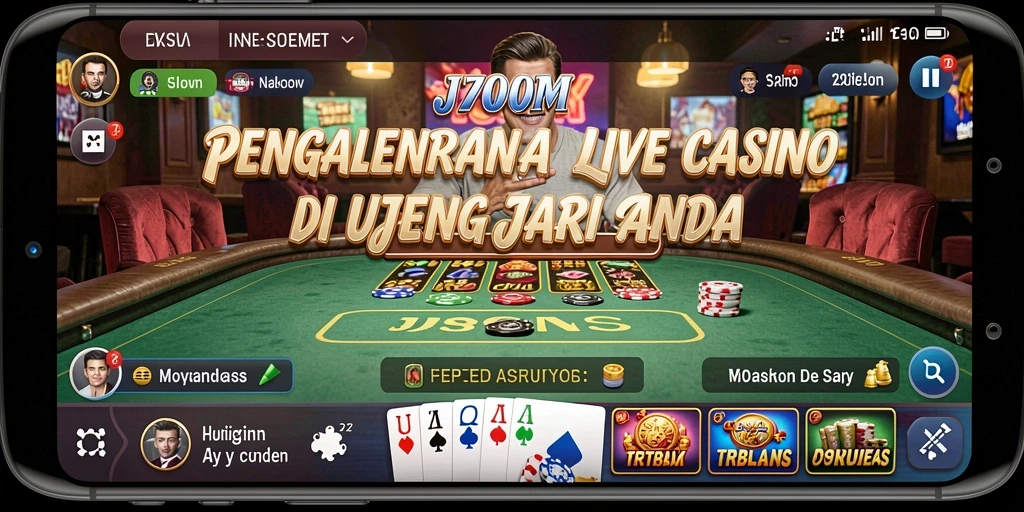 Screenshot gameplay Live Casino J200M dengan dealer dan pemain nyata.
