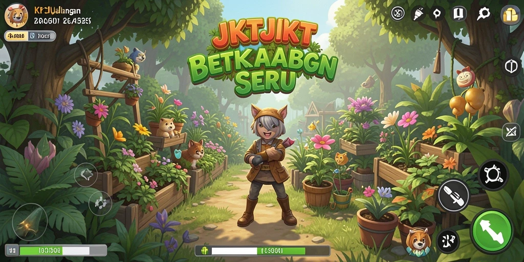 Tampilan menawan gameplay JKTJKT dengan kebun yang hidup.