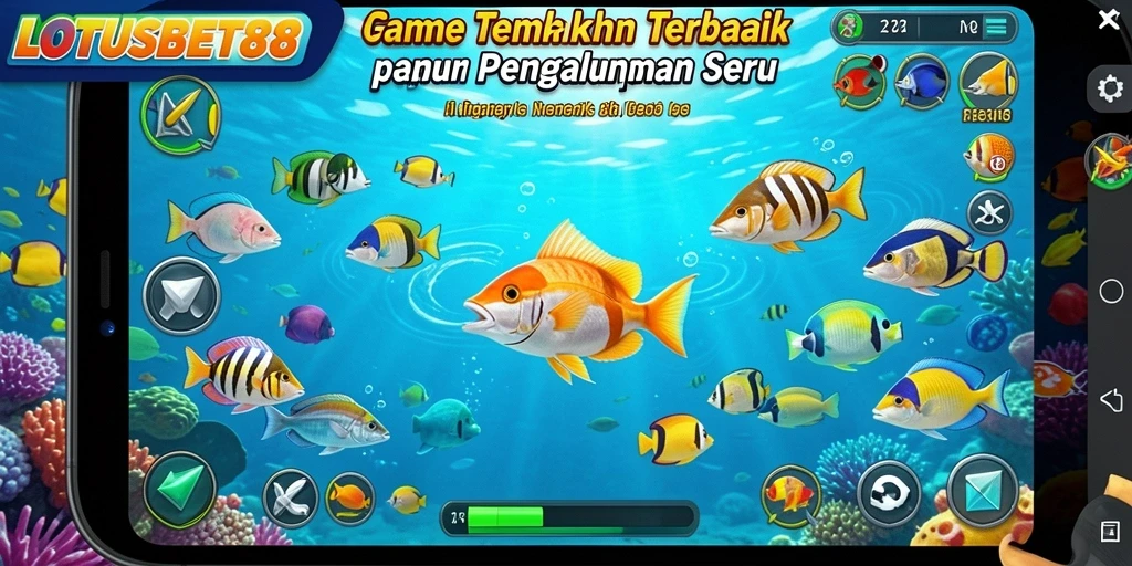 Screenshot gameplay LOTUSBET88 menampilkan aksi seru menembak ikan.