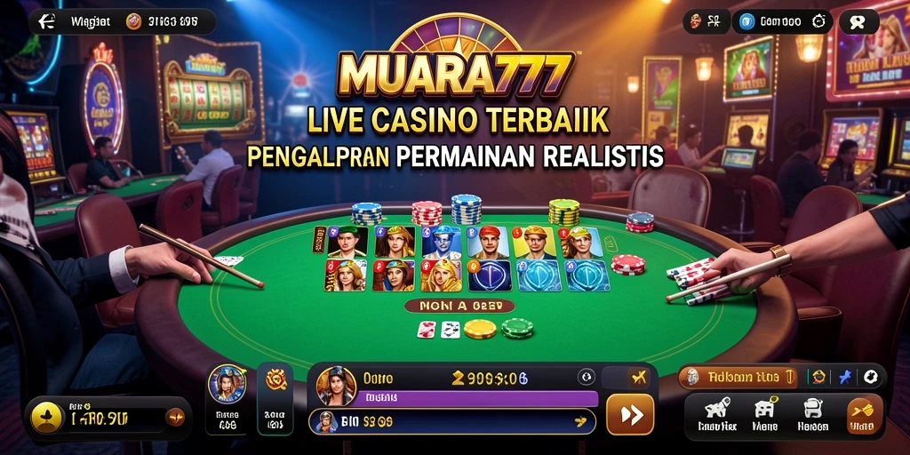 Screenshot utama MUARA777 menampilkan dealer langsung dan gameplay kasino yang menarik.