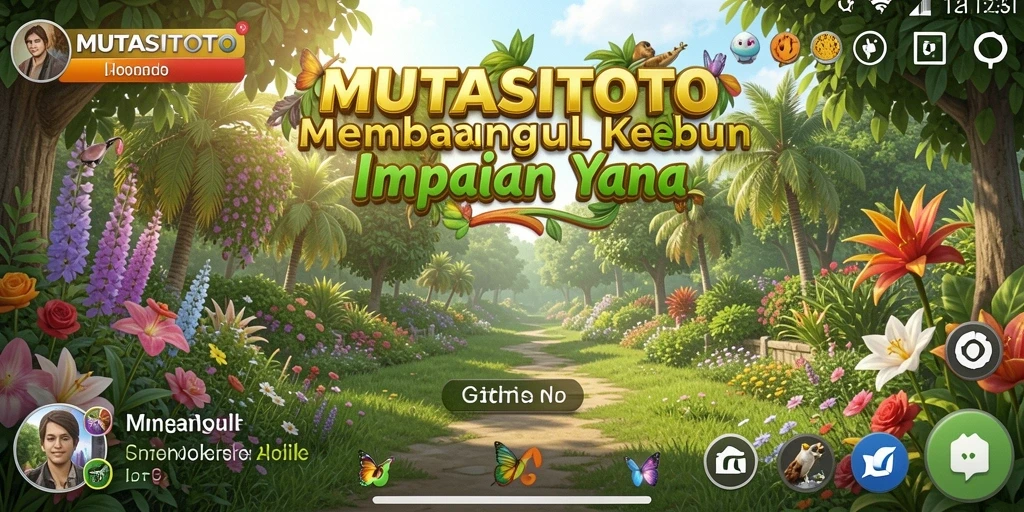 Tampilan gameplay seru di MUTASITOTO yang menunjukkan aktivitas berkebun.