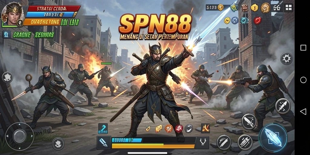 Screenshot menunjukkan gameplay menarik dalam pertempuran strategi SPN88.