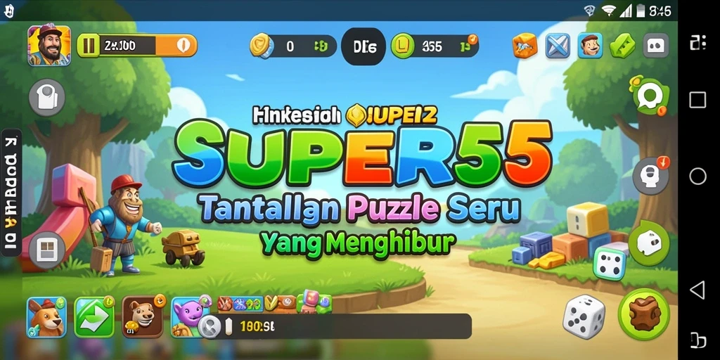 Tampilan gameplay SUPER5 yang penuh warna dan menantang.