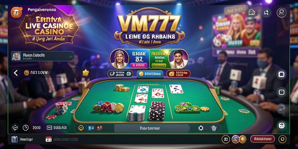 Screenshot menunjukkan dealer profesional dan gameplay Live Casino yang seru.