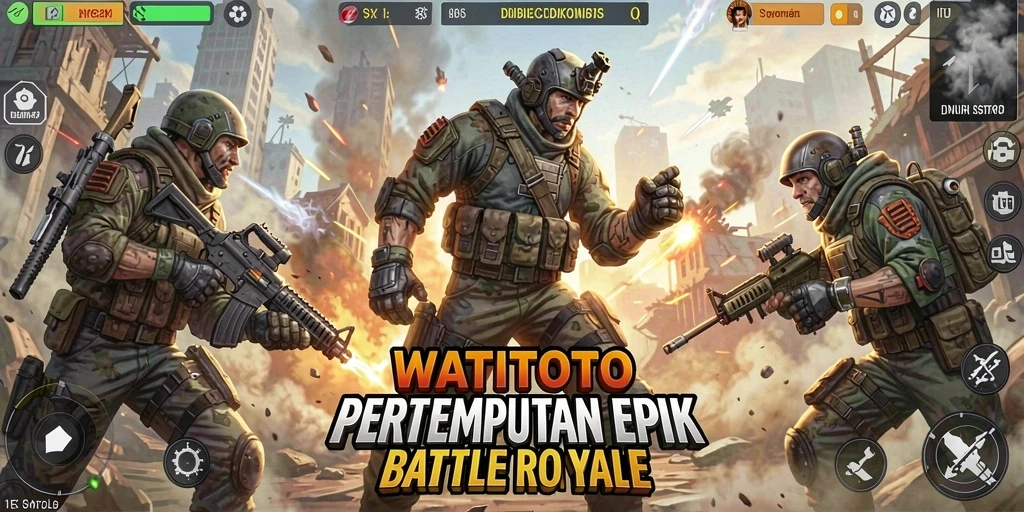 Screenshot WATITOTO menampilkan aksi pertarungan seru dalam permainan Battle Royale.